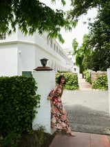 MULTICOLOR FLOWER DIGITAL PRINTED VISCOSE SATIN WITH HAND EMBROIDERY DRESS