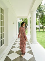 OLIVE GREEN DIGITAL PRINTED VISCOSE SATIN WITH HAND EMBROIDERY CO-ORDS SET WITH LONG SHRUG