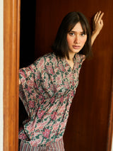 OLIVE DIGITAL PRINTED VISCOSE SATIN WITH HAND EMBROIDERY CO-ORDS SET