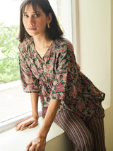 OLIVE DIGITAL PRINTED VISCOSE SATIN WITH HAND EMBROIDERY CO-ORDS SET