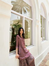 WINE DIGITAL PRINTED VISCOSE SATIN WITH HAND EMBROIDERY CO-ORDS SET