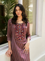 WINE DIGITAL PRINTED VISCOSE SATIN WITH HAND EMBROIDERY CO-ORDS SET