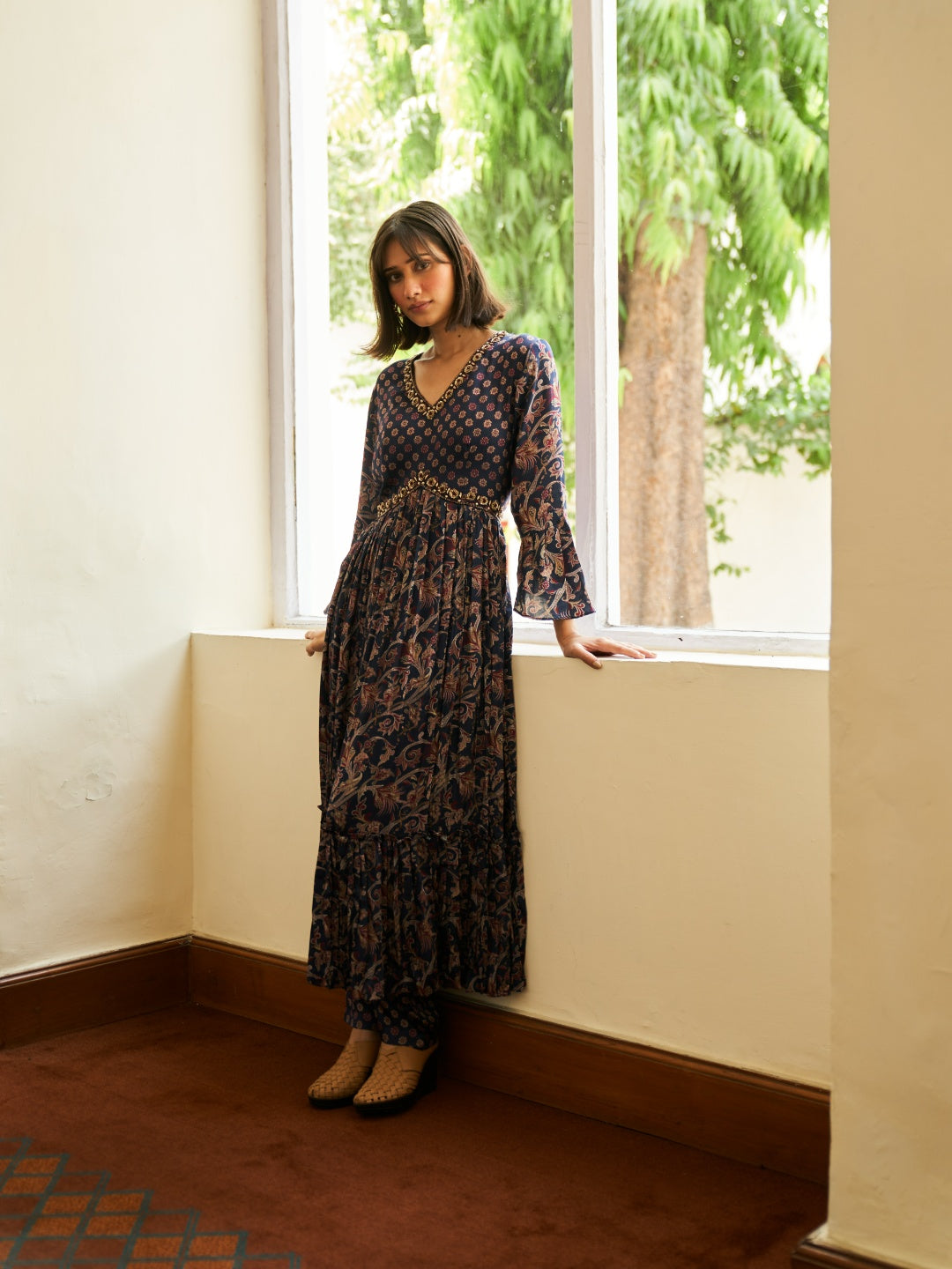 Blue Digital Printed Thread Embroidered Straight Modal Kurta, Palazzo and Dupatta Set