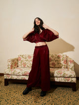 MAROON GLASS TISSUE WITH INTRICATE HAND WORK