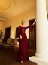 MAGENTA PINK PURE GEORGETTE GOWN WITH INTRICATE HANDWORK EMBROIDERY