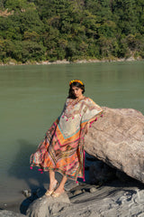 Multi-Color Printed Pure Viscose Handwork Kaftan Dress free size