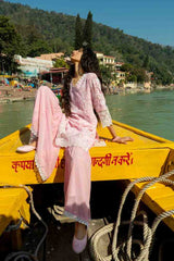 Baby Pink Faux Georgette Kurti & Gharara Set with Embroidery and Lace