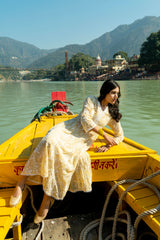 Pastel Yellow Faux Georgette Anarkali Kurti with Lace & Embroidery