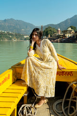 Pastel Yellow Faux Georgette Anarkali Kurti with Lace & Embroidery