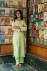 Pastel Green Kurta in Modal Roman Silk with Delicate Embroidery