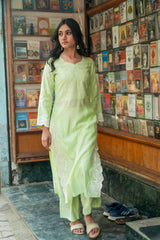 Pastel Green Kurta in Modal Roman Silk with Delicate Embroidery