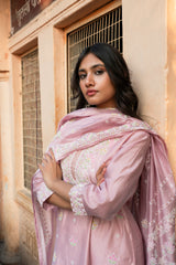 Dusty Pink Modal Chanderi Embroidered Kurta Set with Dupatta