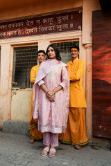 Dusty Pink Modal Chanderi Embroidered Kurta Set with Dupatta