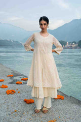 Off-White Embroidered Georgette Anarkali