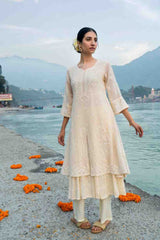 Off-White Embroidered Georgette Anarkali