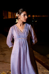 Lavender Holographic Kurta Set with Pleats & Pintex Detailing