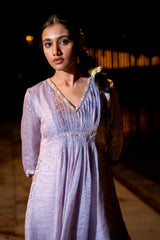 Lavender Holographic Kurta Set with Pleats & Pintex Detailing