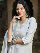 CHHAYA - VISCOSE SILK STRAIGHT KURTA SET WITH DUPPATTA WITH GLITTER CORDING WORK