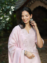 PANKHURI - VISCOSE SILK STRAIGHT KURTA SET WITH DUPPATTA WITH GLITTER CORDING WORK