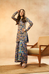 Royal Blue Pure Chinon Hand-Embroidered Kurta & Palazzo Set