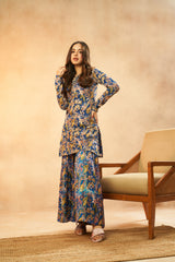 Royal Blue Pure Chinon Hand-Embroidered Kurta & Palazzo Set