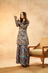 Royal Blue Pure Chinon Hand-Embroidered Kurta & Palazzo Set