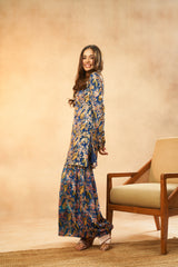 Royal Blue Pure Chinon Hand-Embroidered Kurta & Palazzo Set