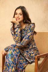 Royal Blue Pure Chinon Hand-Embroidered Kurta & Palazzo Set