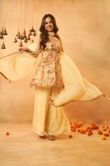 Light Yellow Festive Wear Kurta, Skirt & Dupatta Set