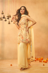 Light Yellow Festive Wear Kurta, Skirt & Dupatta Set
