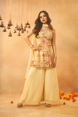 Light Yellow Festive Wear Kurta, Skirt & Dupatta Set