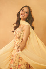 Light Yellow Festive Wear Kurta, Skirt & Dupatta Set