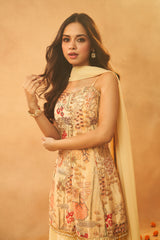 Light Yellow Festive Wear Kurta, Skirt & Dupatta Set