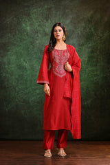 Ruby Radiance Roman Silk Kurta Set With Dupatta