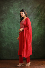 Ruby Radiance Roman Silk Kurta Set With Dupatta