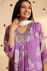 Lavender Breeze Printed Kurti Set