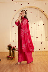 Magenta Blossom Printed Kurti Set