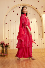 Magenta Blossom Printed Kurti Set
