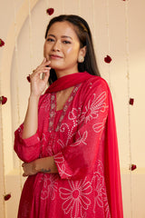 Magenta Blossom Printed Kurti Set