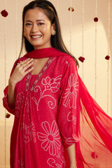 Magenta Blossom Printed Kurti Set