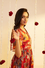 Meridian Matte red Chinnon-chiffon dress