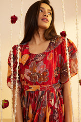 Meridian Matte red Chinnon-chiffon dress