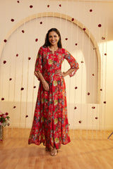 Red Regalia Chinnon-chiffon dress