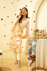 Cream Silk Kurti Set with Chanderi Dupatta