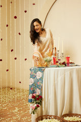 Cream Silk Kurti Set with Chanderi Dupatta