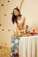 Cream Silk Kurti Set with Chanderi Dupatta