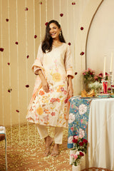 Cream Silk Kurti Set with Chanderi Dupatta