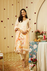 Cream Silk Kurti Set with Chanderi Dupatta