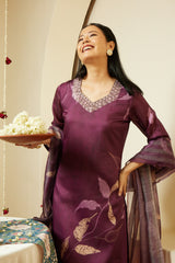 Magenta Purple Vishakha Silk Kurti Set with Chanderi Dupatta