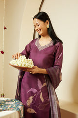 Magenta Purple Vishakha Silk Kurti Set with Chanderi Dupatta